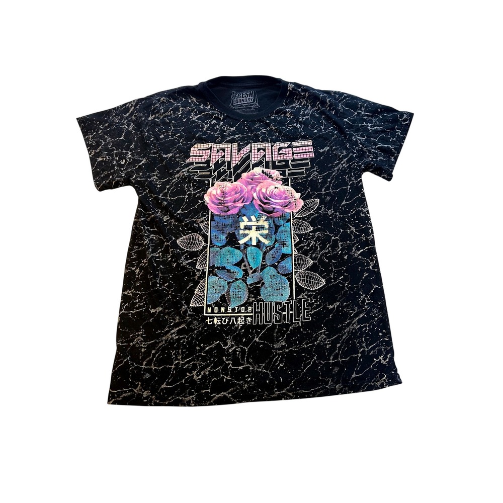 Fresh Laundry Mens Savage Nonstop Hustle Marble Wash Graphic T-Shirt Black L